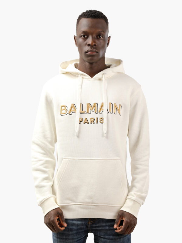 WHITE BALMAIN HOODIE GOLD