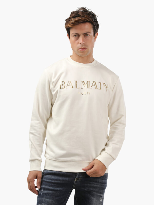 WHITE BALMAIN SWEATSHIRT GOLD